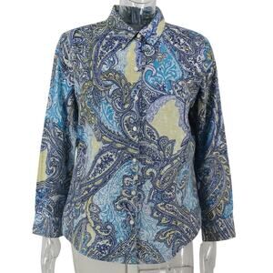 Chico's‎ Button-Up Blouse Size 1 Medium Paisley Print 100% Cotton Long Sleeve